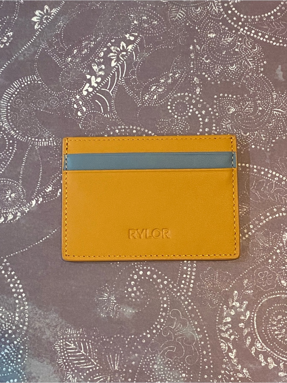 Rylor Tan Leather Card Holder with Blue Accent